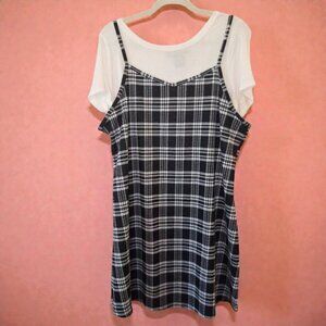 Knit Black & White Plaid Dress w/Tee Sz 1XL